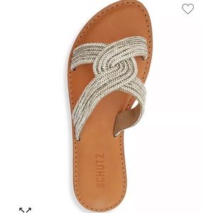 SCHUTZ Women's Rita Slip On Woven Embellished Slide Sandals - NWT